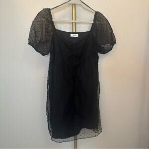 Sadie & Sage Black Organza Puff Sleeve Babydoll Dress, Lined, Size L, NWT